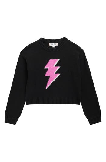 Pink Rose Kids' Bubble Sleeve Graphic Sweater In Black