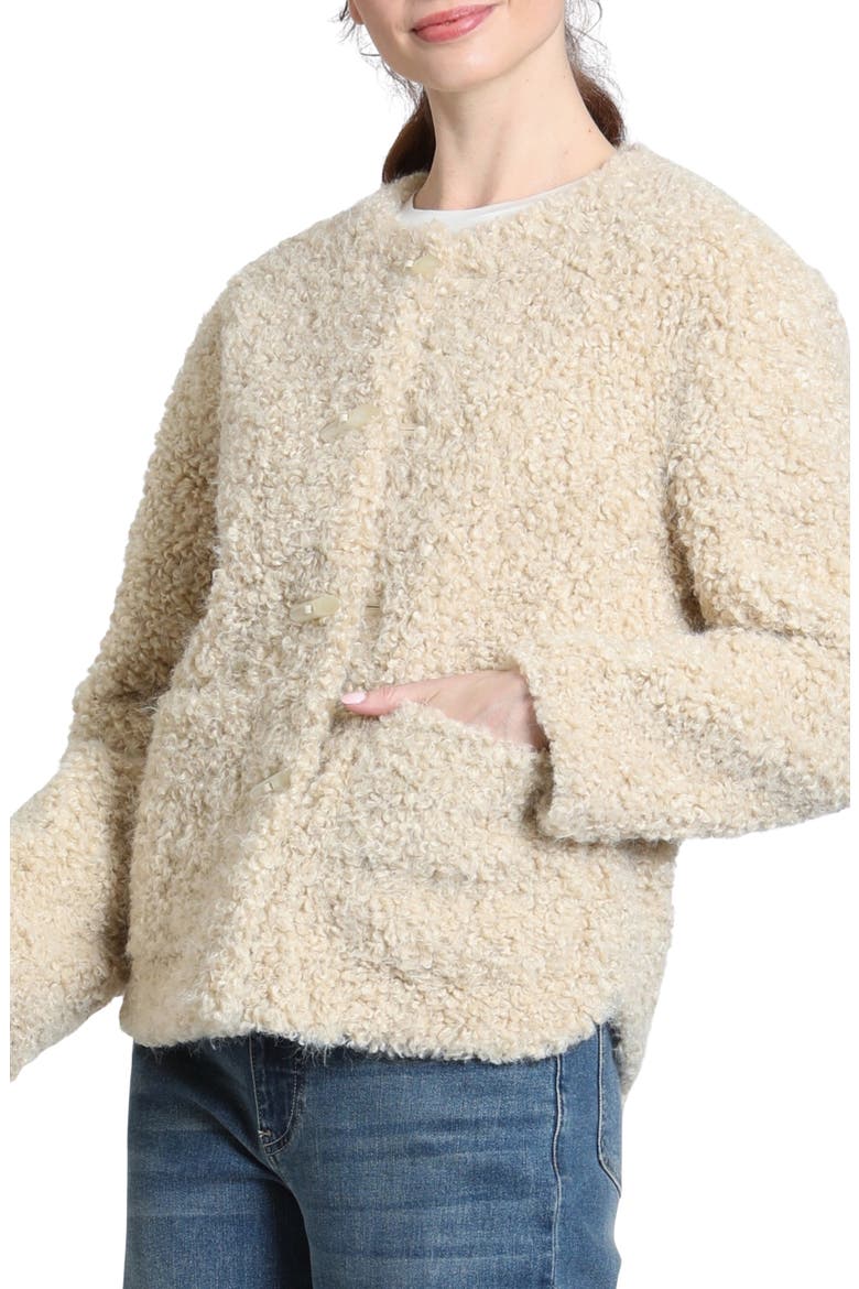 Collarless Toggle Faux Fur Jacket, Alternate, color, VANILLA BEAN