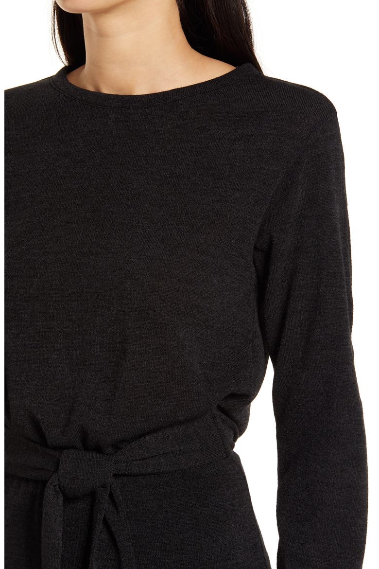 Tie Front Long Sleeve Sweater Dress, Alternate, color, BLACK