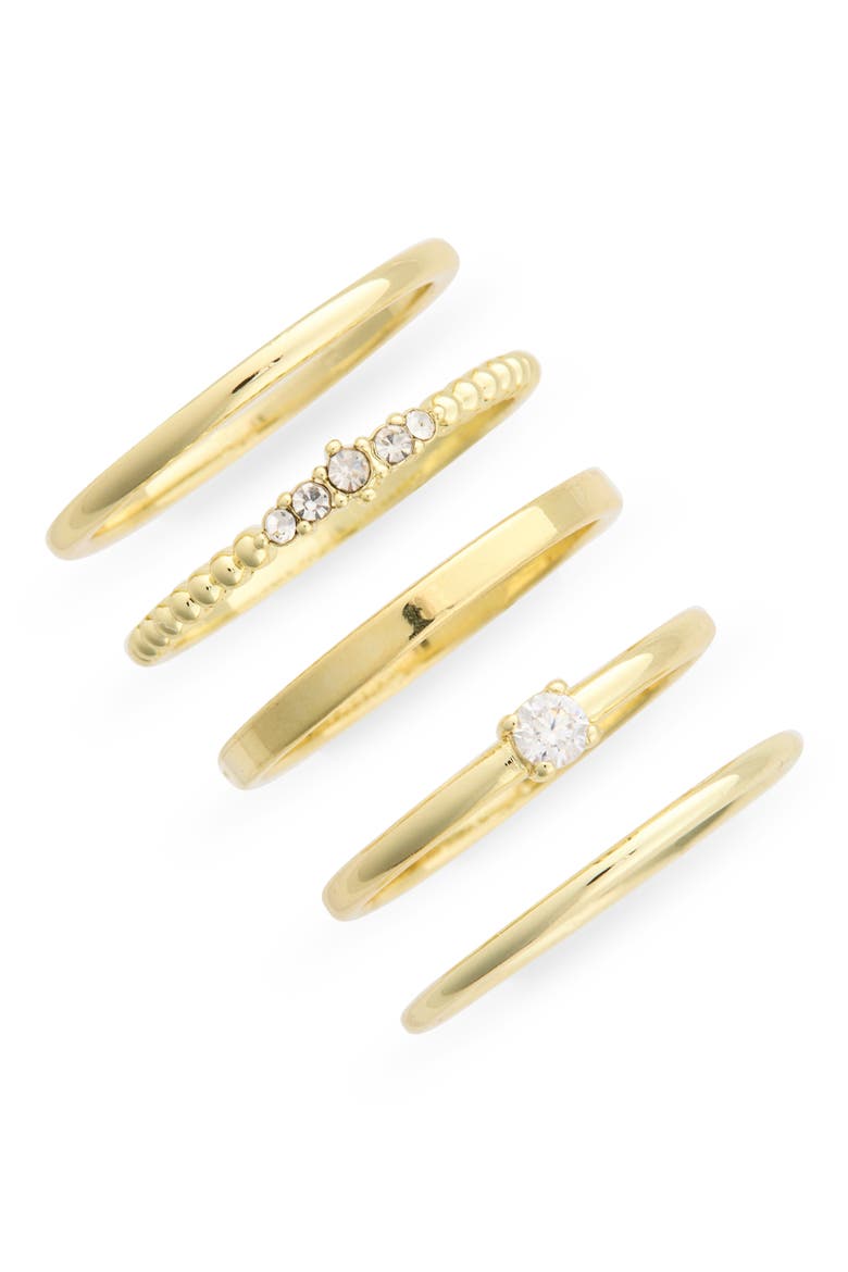 Set of 5 Stackable Band Rings, Main, color, CLEAR / GOLD
