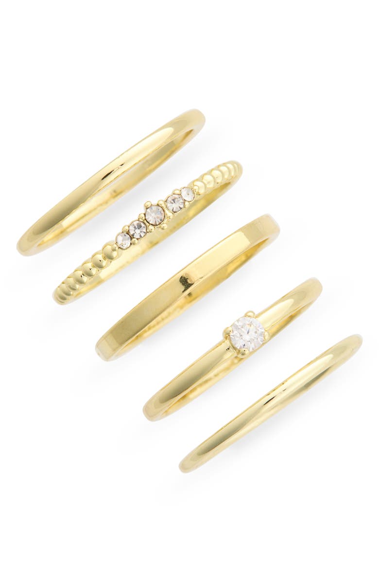 Covet Set of 5 Stackable Band Rings, Main, color, Clear / Gold