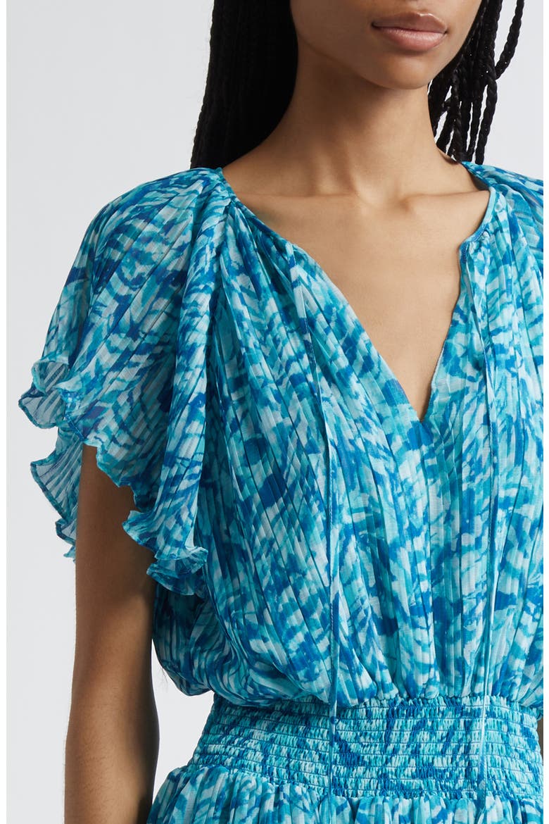 Felicia Plissé Flutter Sleeve Minidress, Alternate, color, BEACH BLUE TULUM