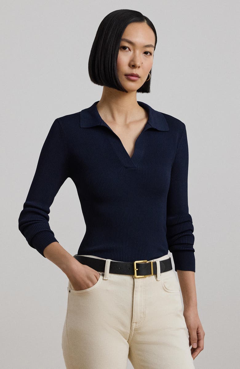 Lauren Ralph Lauren Long Sleeve Johnny Collar Polo Sweater, Alternate, color,