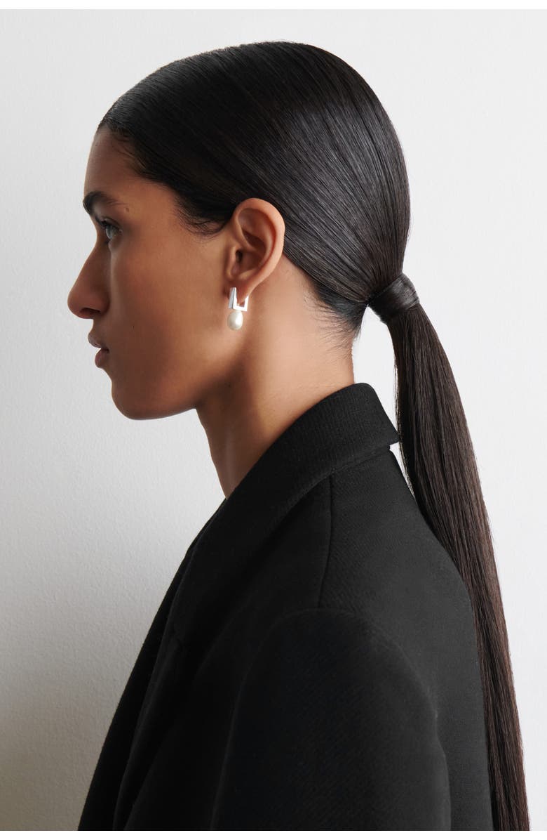 COS Mismatched Rectangular Pearl Earrings, Alternate, color, Silver