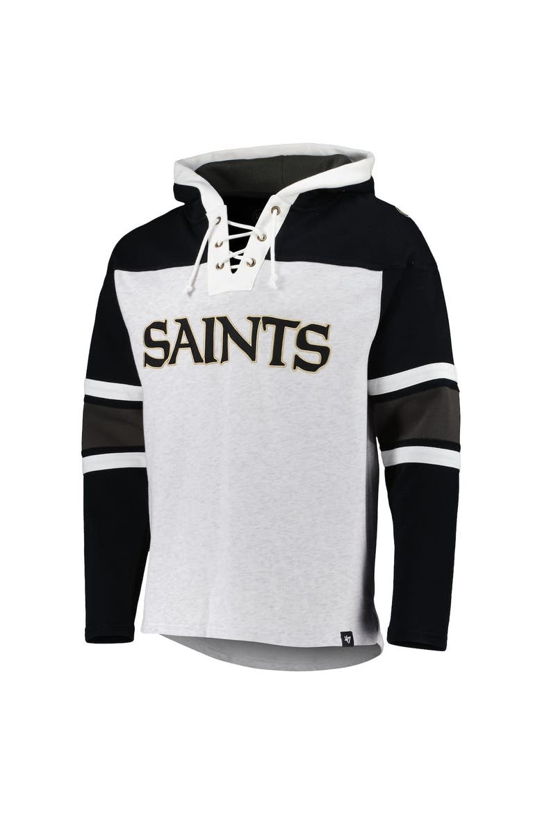 Men's '47 New Orleans Saints Heather Gray Gridiron Lace-Up Pullover Hoodie, Alternate, color, Gray