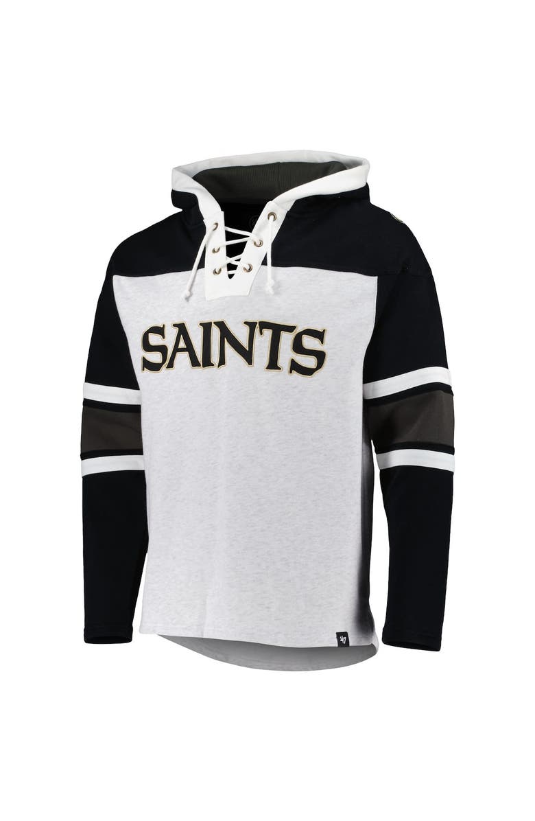 '47 Men's '47 New Orleans Saints Heather Gray Gridiron Lace-Up Pullover Hoodie, Alternate, color, Gray