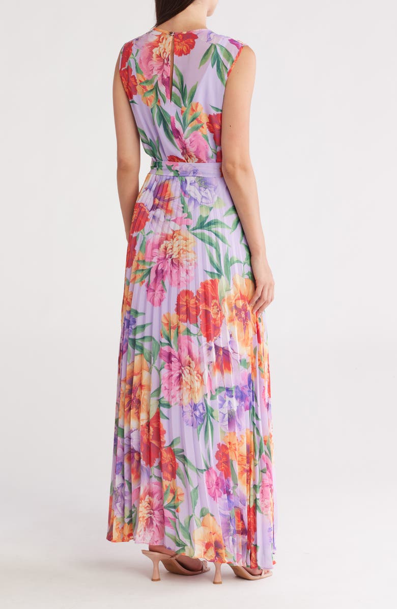 Donna Ricco Sleeveless Pleated Maxi Dress, Alternate, color, Lilac Multi
