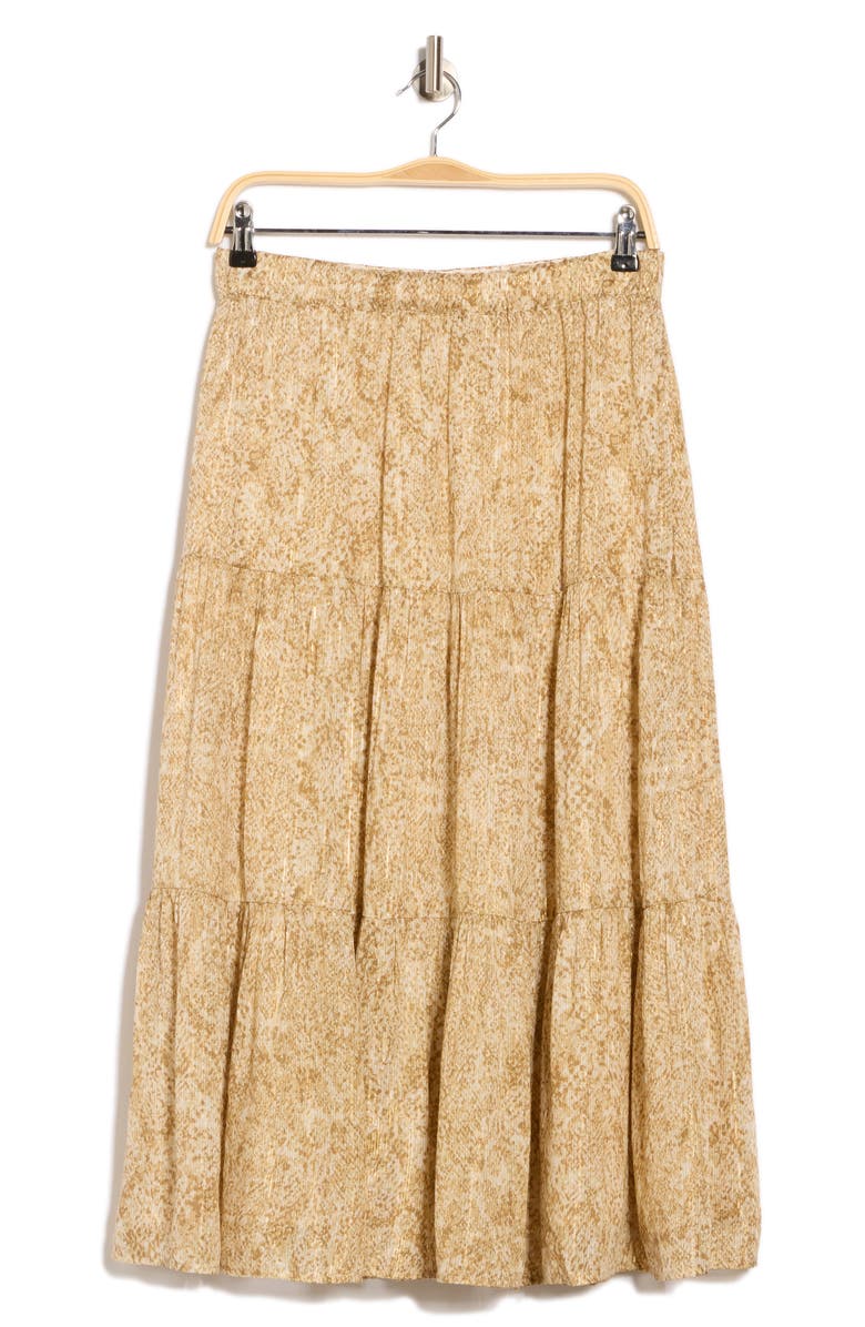 Tommy Bahama Playa Python Metallic Snakeskin Print Tiered Midi Skirt, Alternate, color, Travertine