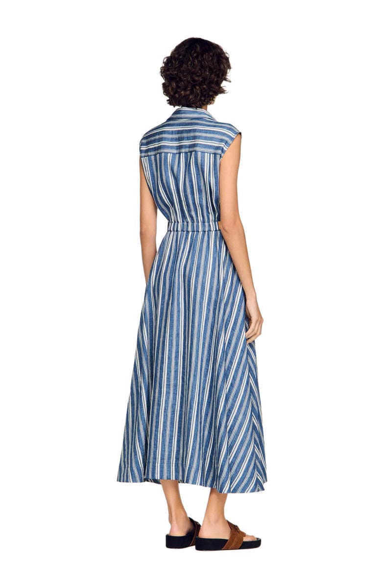SANDRO Striped maxi dress with leather tab, Alternate, color, Blu / White