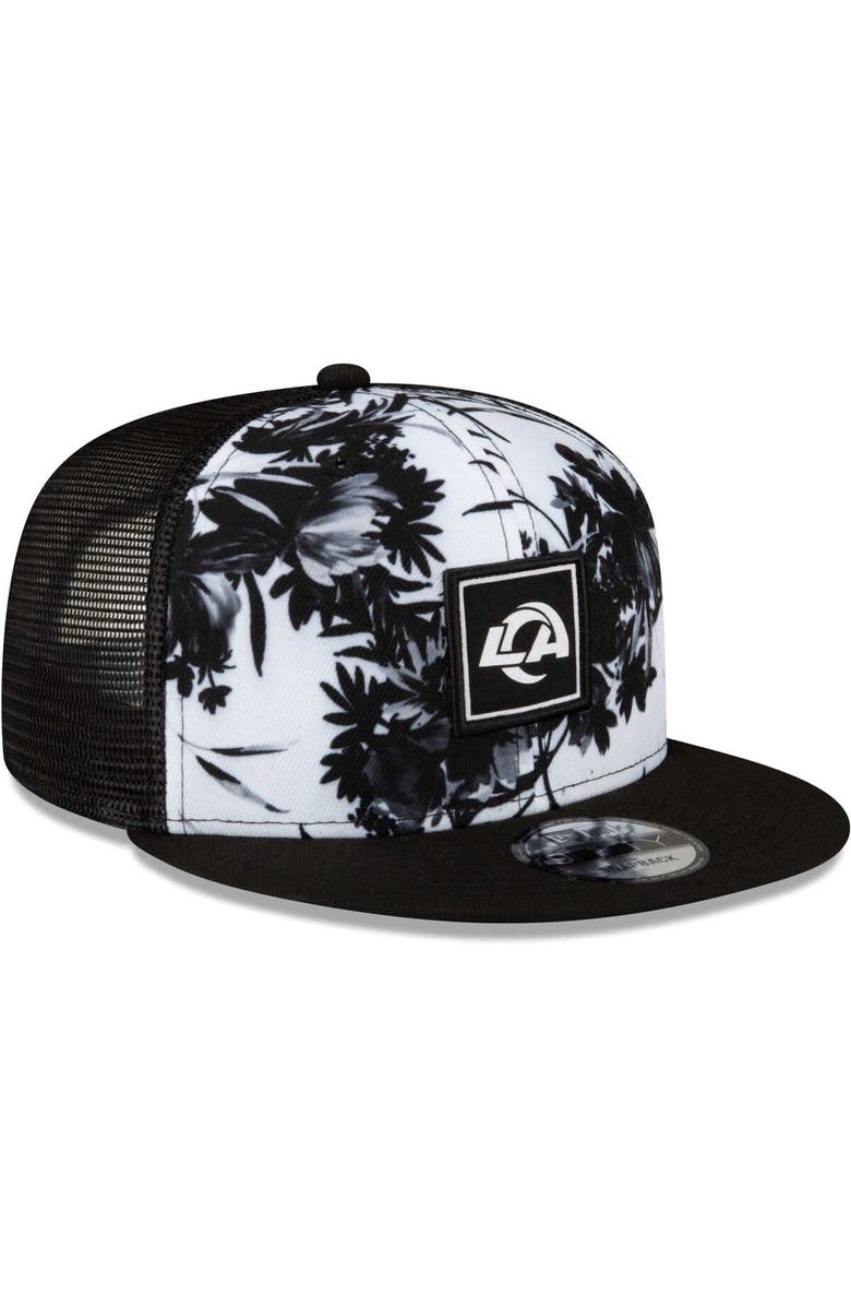 New Era Men's New Era White/Black Los Angeles Rams Landscape Trucker 9FIFTY Snapback Hat, Alternate, color,