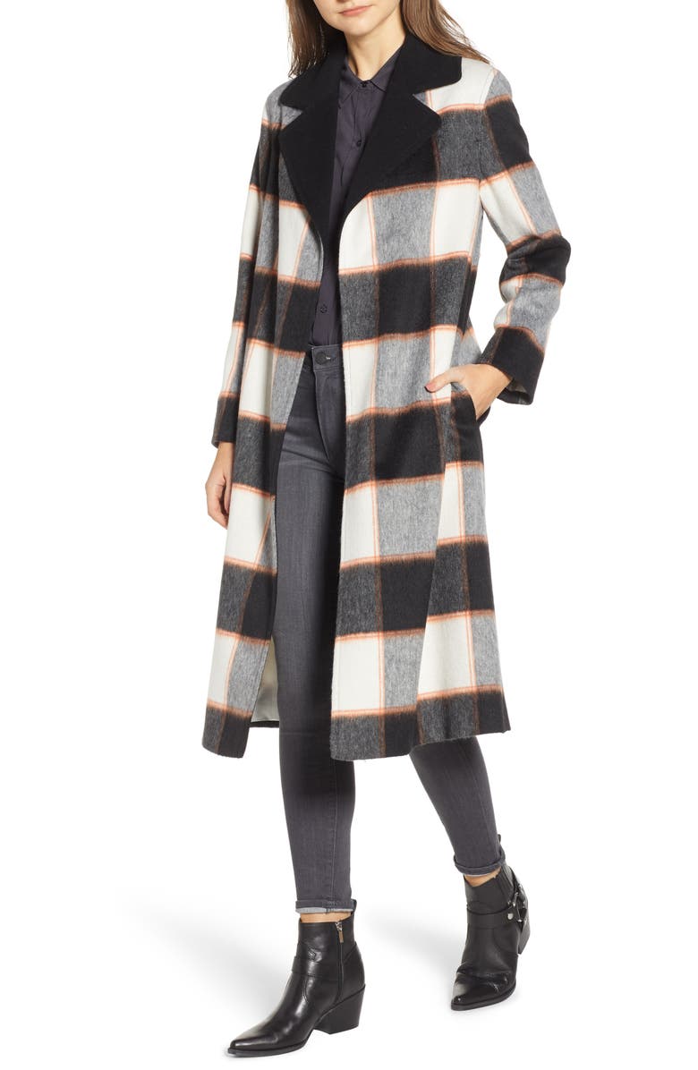 Helene Berman Ruth Plaid Contrast Collar Coat, Main, color, 