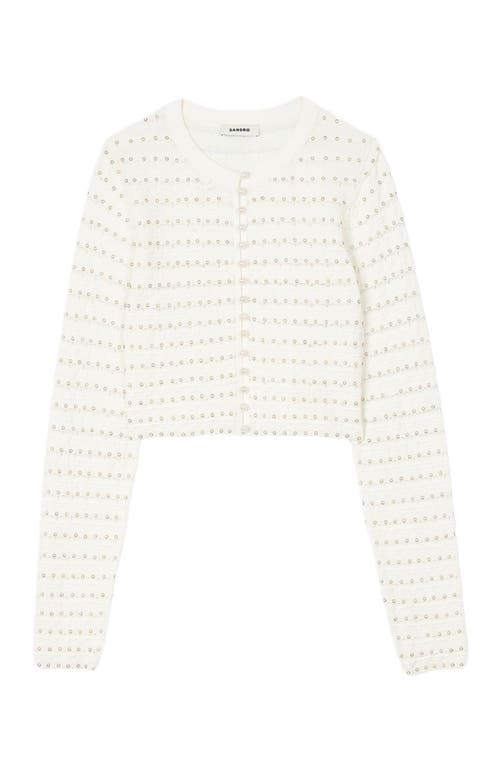 Sandro Cropped Cardigan With Pearl Buttons In Ecru