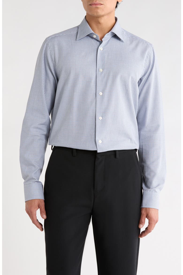 Edward Microcheck Cotton Button-Up Shirt, Main, color, TAN/BLUE