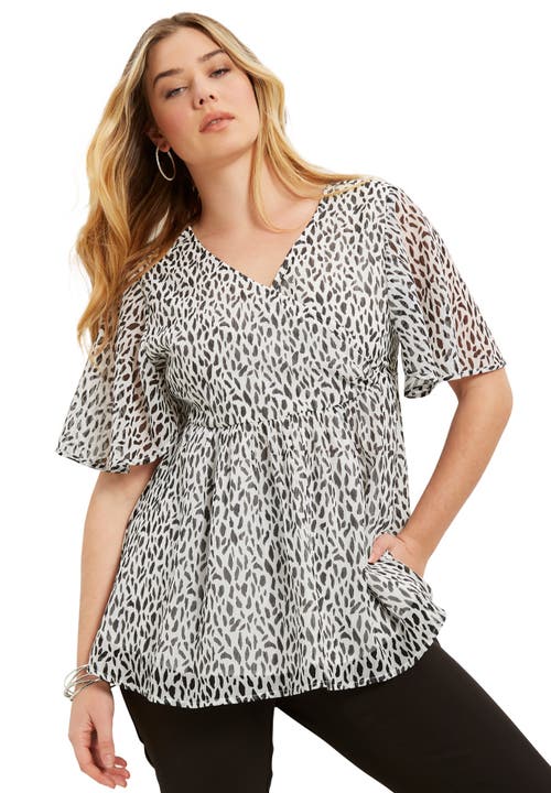 June + Vie Faux Wrap Fit-and-flare Top In Neutral