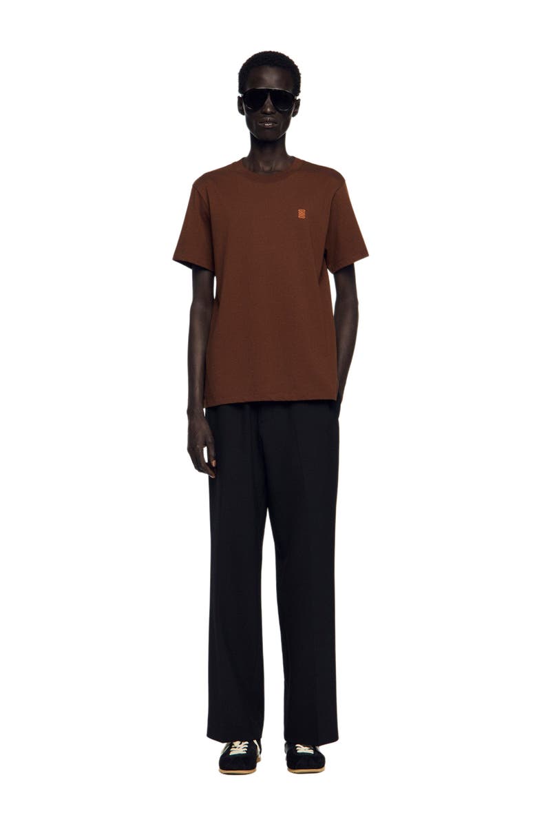 SANDRO Leather logo T-shirt, Alternate, color, Ginger Bread