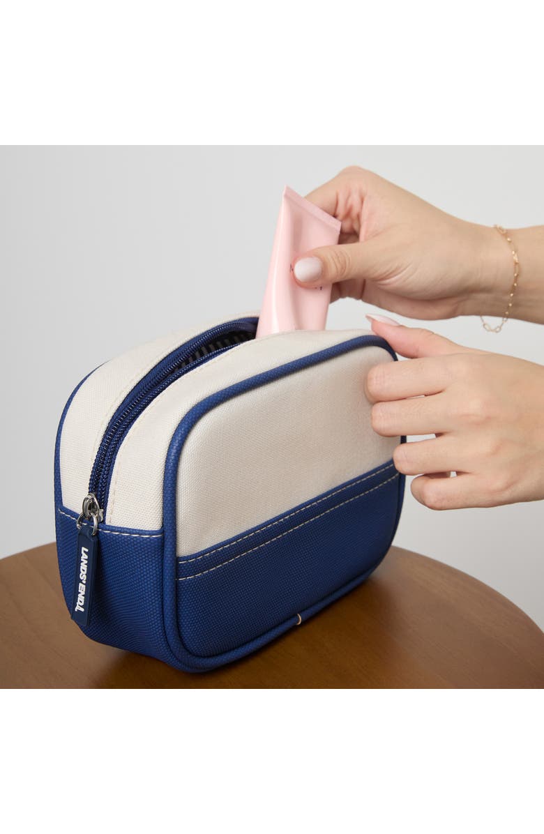 Lands' End Medium Rectangular Dopp Kit for Travel, Striped Canvas Toiletry Bag with Top Zip, Alternate, color, Navy