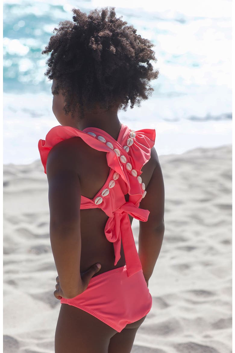 Square-Neck Bikini with Shell-Adorned Ruffles, Alternate, color, Pink