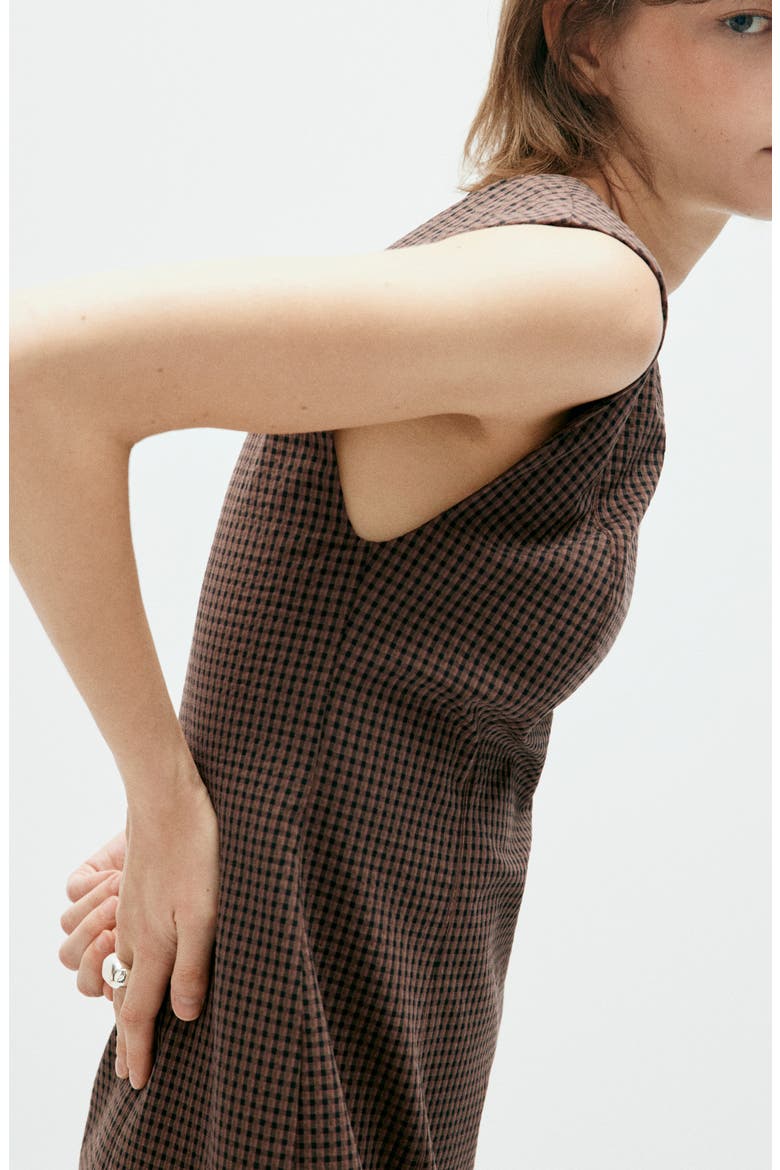 Gingham Check Cottoned Minidress, Alternate, color, BROWN