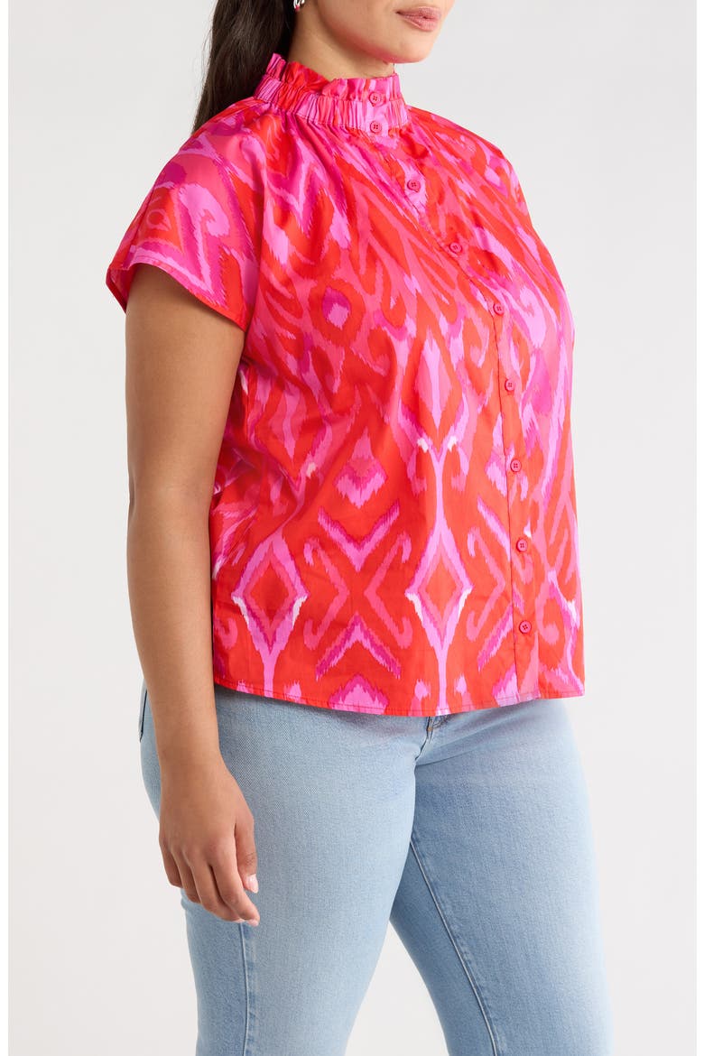 Blevin Ikat Patma Button-Up Mock Neck Top, Alternate, color, RED-PINK-COMBO