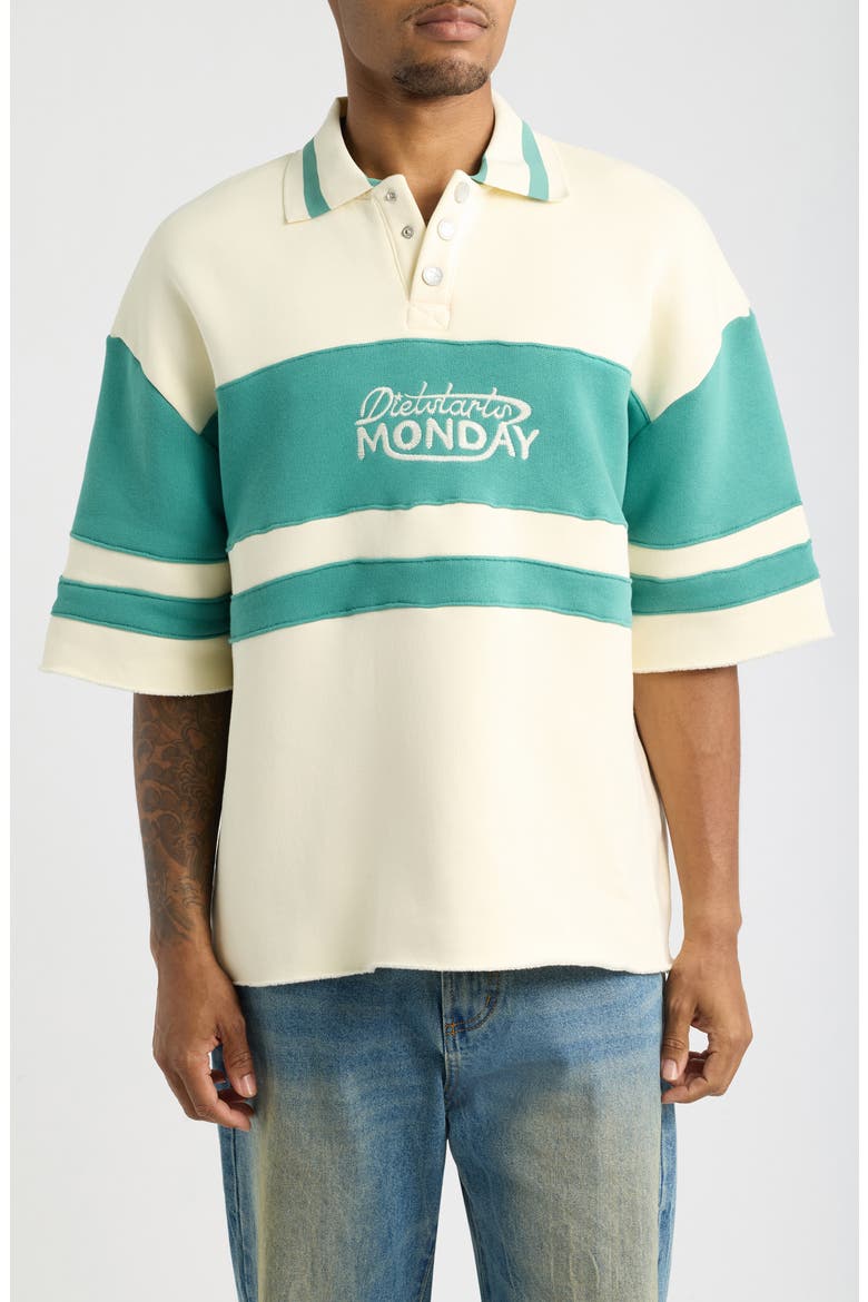 Fleece Panel Polo, Main, color, CREAM/ EMERALD
