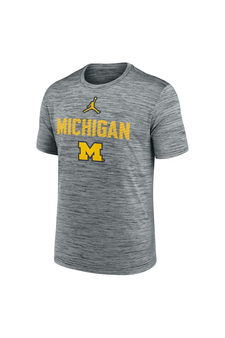 Men's Jordan Brand Heather Gray Michigan Wolverines Campus Slant Velocity Performance T-Shirt, Alternate, color, Heather Gray