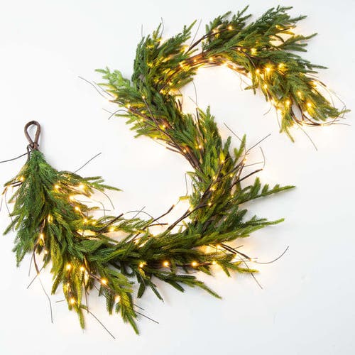Darby Creek Trading Twig Light & Real Touch Green Norfolk Pine Pre-lit Winter Christmas Mantle Garla In Green
