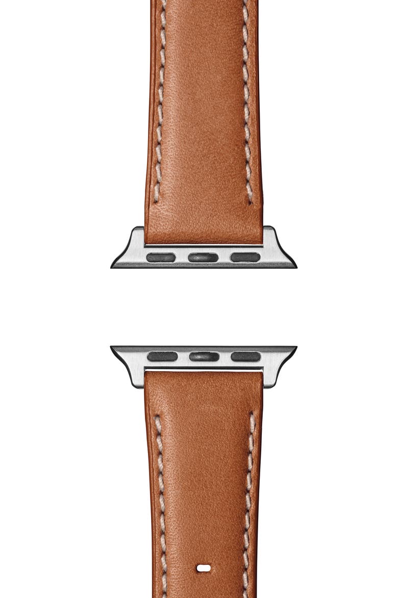 Aniline Leather 21mm Apple Watch® Watchband, Main, color, LARGO TAN/ SILVER PLATING
