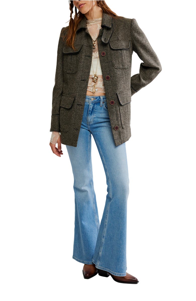 Free People Renaux Herringbone Officer Jacket, Alternate, color, Espresso