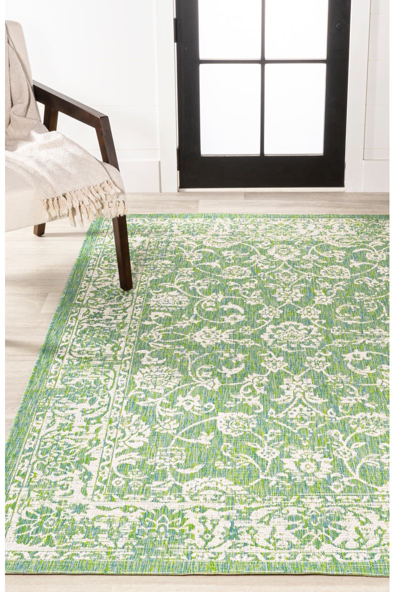 Tela Bohemian Textured Weave Floral Indoor/Outdoor Area Rug, Alternate, color, Cream/Green