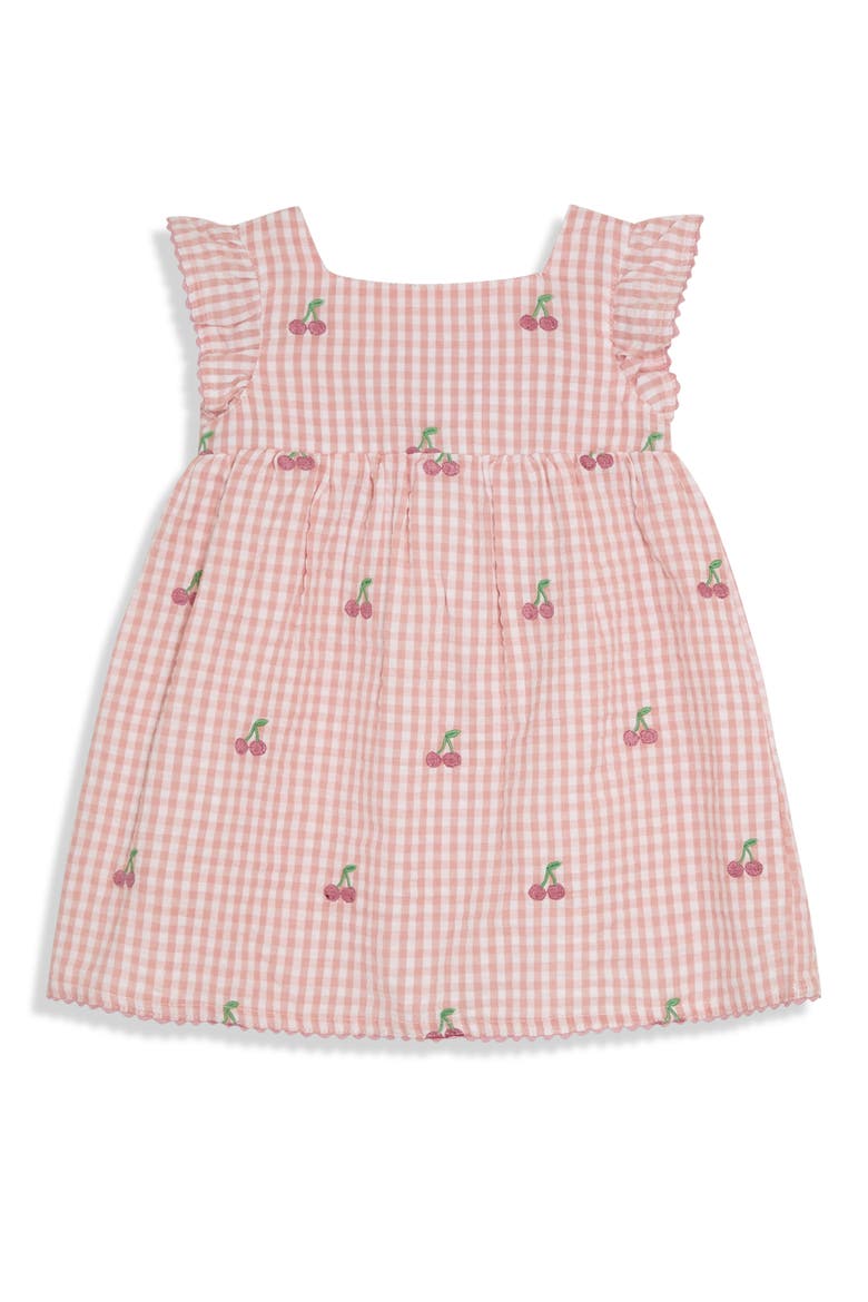 Cherry Embroidered Gingham Dress, Bloomers & Bucket Hat Set, Alternate, color, PINK