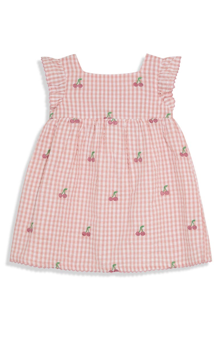 JOJO MAMAN BEBE Cherry Embroidered Gingham Dress, Bloomers & Bucket Hat Set, Alternate, color, Pink