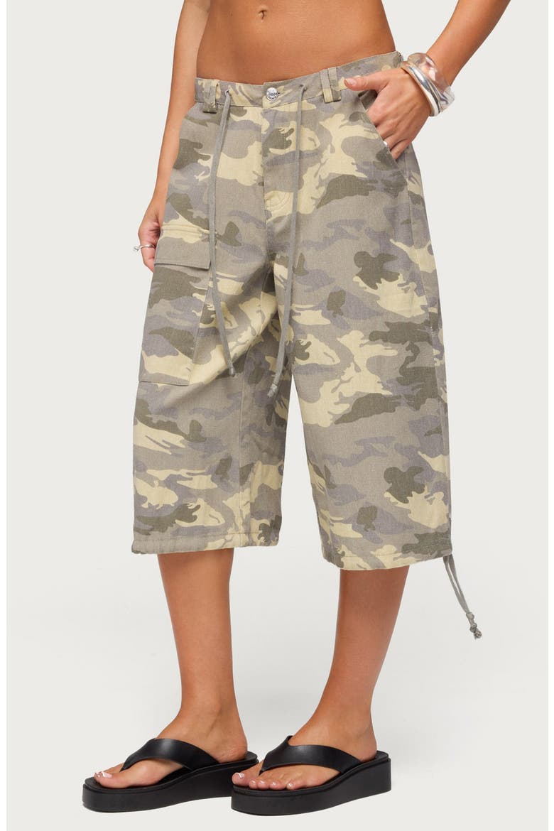 Camo Low Rise Cargo Bermuda Shorts, Alternate, color, GRAY