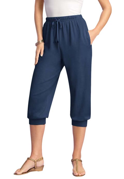 Plus Size Soft Knit Capri Pant With Drawstring Waist (Plus)