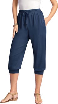 Roaman's Plus Size Soft Knit Capri Pant With Drawstring Waist