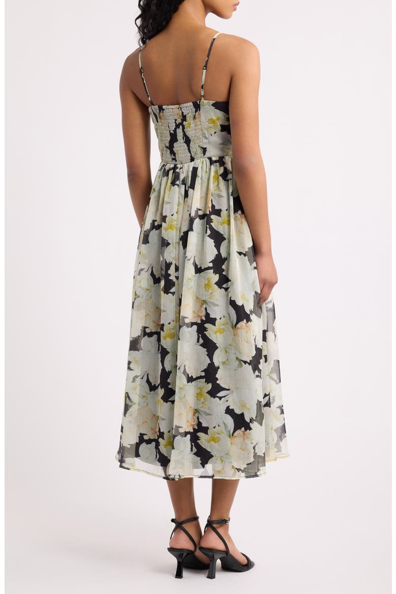 Linda Floral Corset Midi Dress, Alternate, color, BLACK FLORAL