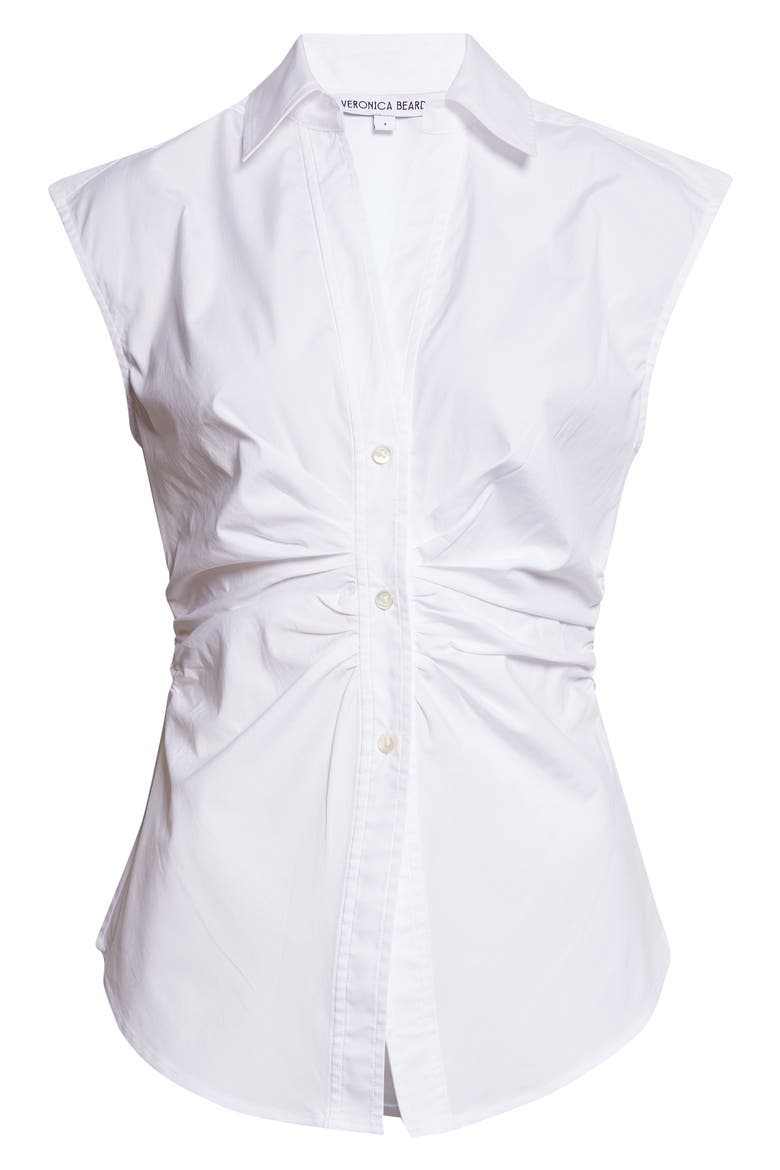 Devra Ruched Button-Up Shirt, Alternate, color, WHITE