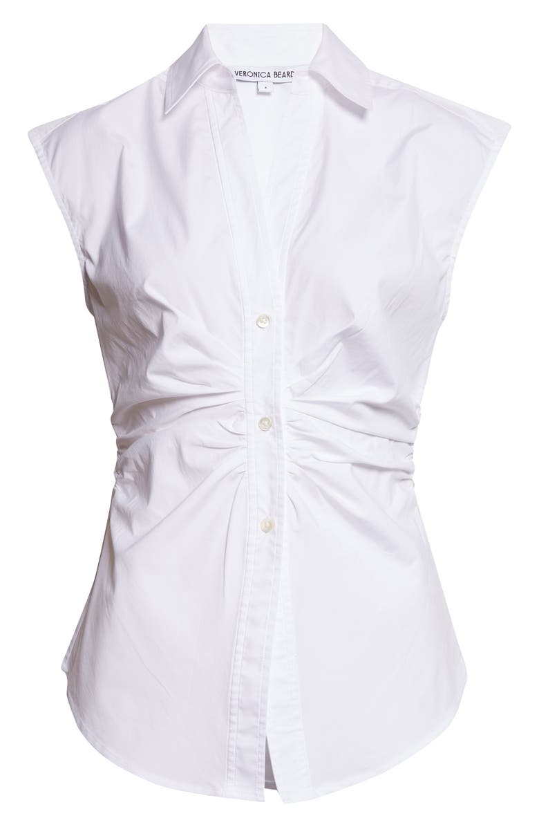 Veronica Beard Devra Ruched Button-Up Shirt, Main, color, White