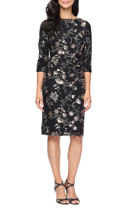 Embroidered Sequin Cocktail Dress (Petite)