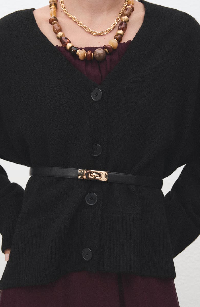 MANGO Oversize V-Neck Cardigan, Alternate, color, Black