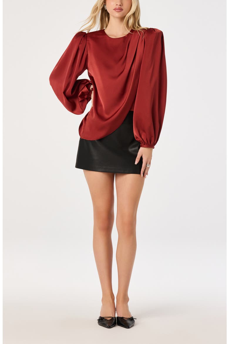 Beatrice Satin Drape Top, Alternate, color, SCARLET