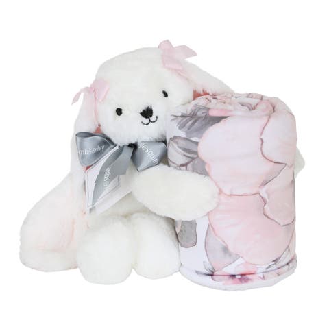 Floral Blanket & Plush Bunny Stuffed Animal Toy Baby Gift Set