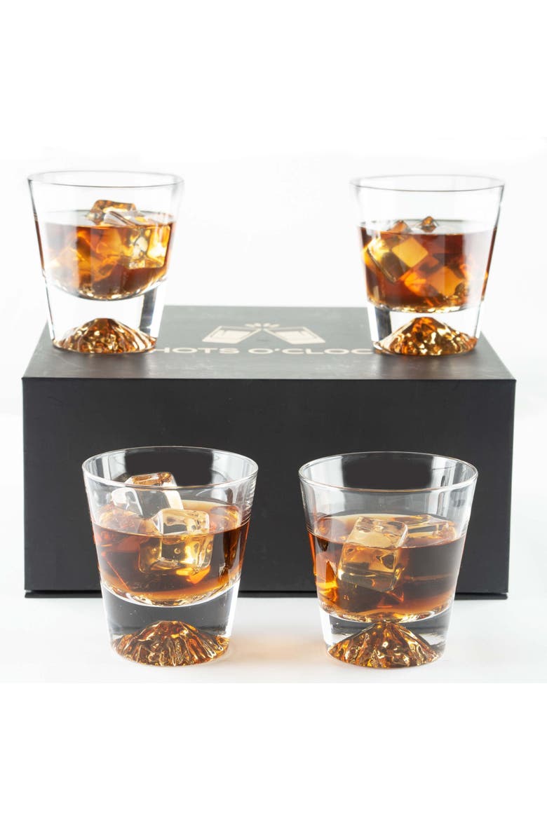 Whiskey Glasses Crystal Clear Gold Heavy Base Bourbon - 10oz - Set of 4, Alternate, color, Clear