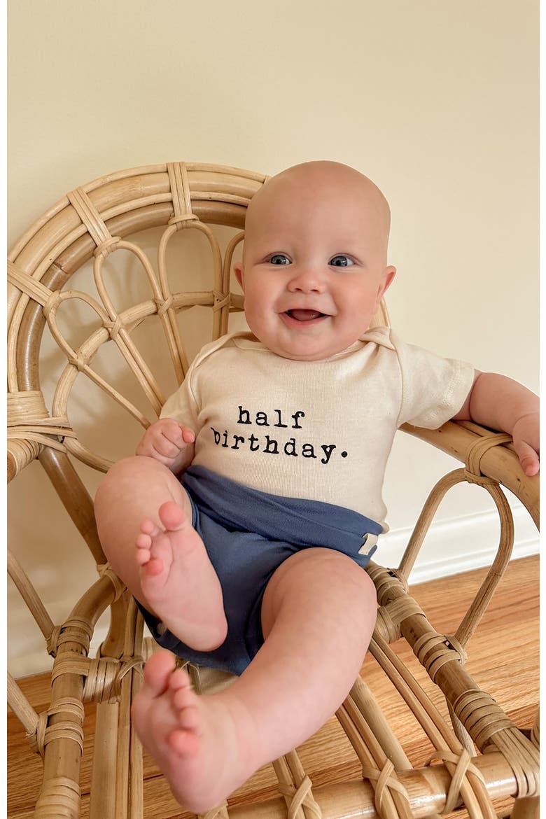 Half Birthday Organic Baby Bodysuit, Alternate, color, Natural Clay Lettering