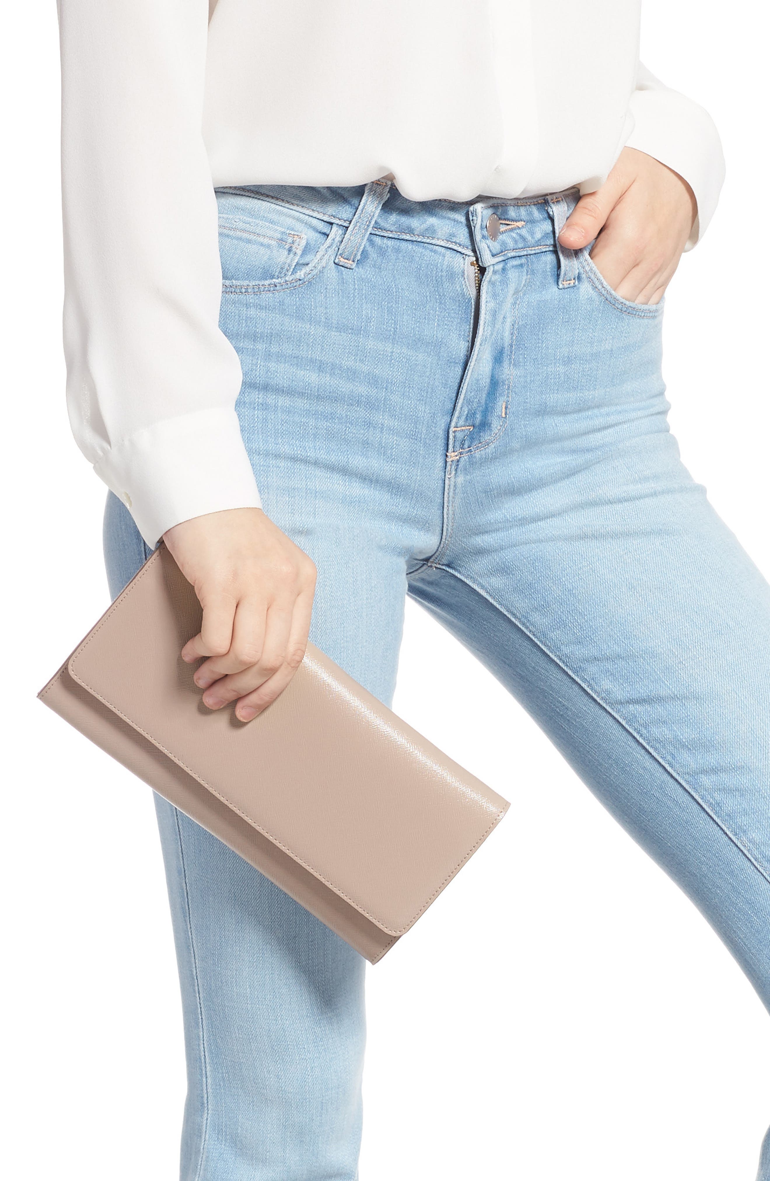 Selena Leather Clutch, Alternate, color, GREY BARK