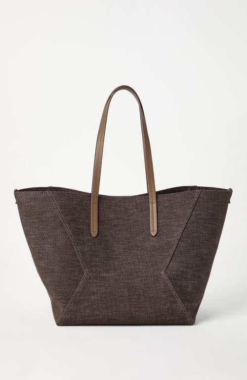 Shop Brunello Cucinelli Denim Bc Duo Bag In Chocolate