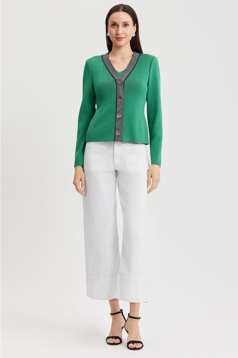 Family Savvy Contrast Trim Soft Knit Cardigan, Alternate, color, Kelly Green