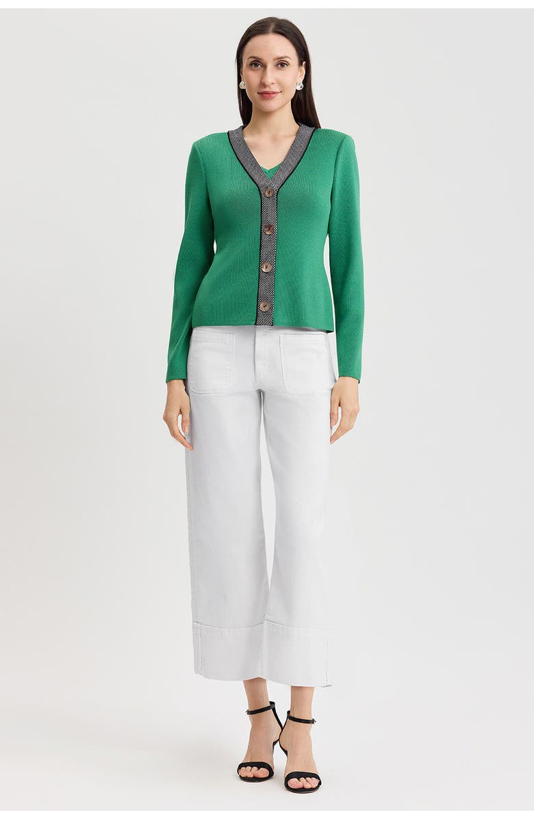Ming Wang Family Savvy Contrast Trim Soft Knit Cardigan, Alternate, color, Kelly Green