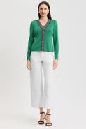 Ming Wang Family Savvy Contrast Trim Soft Knit Cardigan