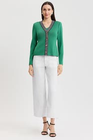 Ming Wang Family Savvy Contrast Trim Soft Knit Cardigan