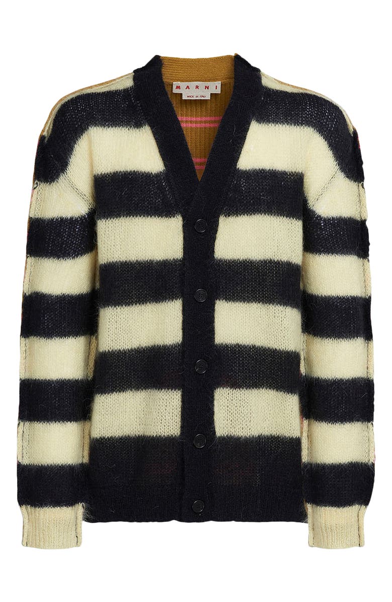 Marni Contrast Stripe V-Neck Mohair & Virgin Wool Blend Cardigan, Alternate, color, 